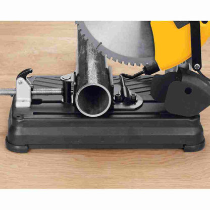 DeWalt DW872 15 Amp 14 inch Multi-Cutter Saw showing in use cutting a round pipe