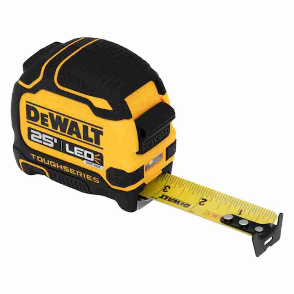DeWalt DWHT35625S TOUGHSERIES 25 feet Lighted Tape Measure showing with tape slightly extended