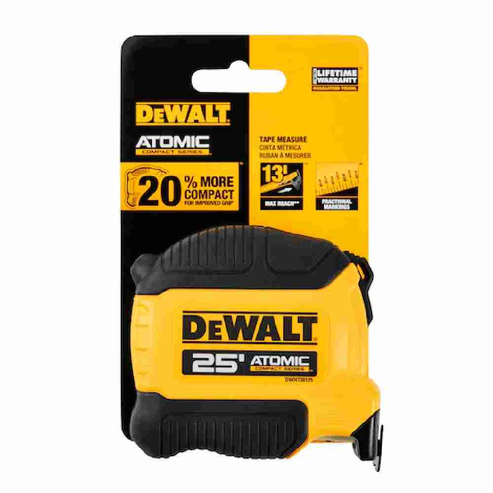 DeWalt DWHT38125S ATOMIC 25 feet Tape Measure showing with packaging