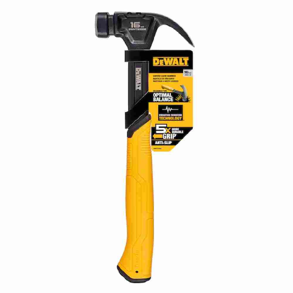 DeWalt DWHT51002 16oz One-Piece Steel Curved Claw Nailing Hammer showing with packaging attached