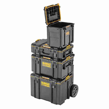 DeWalt DWST08035 TOUGHSYSTEM 2.0 Deep Compact Toolbox showing box mounted to three additional toughsystem boxes (additional toughsystem boxes sold separately)