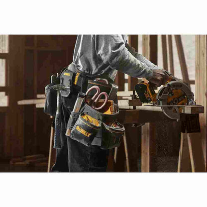 DeWalt DWST540601 Professional 26-Pocket Tool Rig showing with tools loaded in pouch mounted to a contractor foots belt (Tools sold separately)