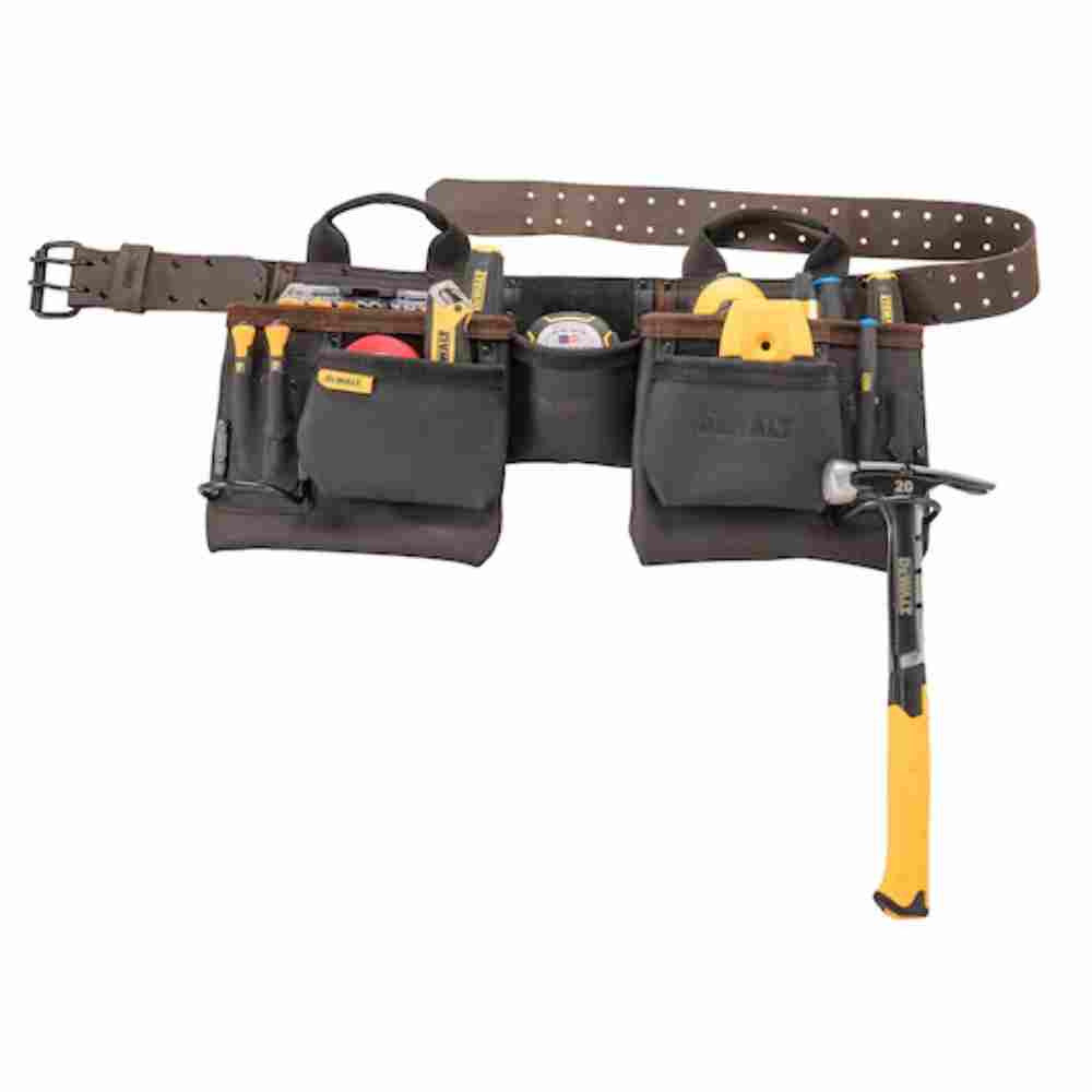 DeWalt DWST550112 Leather Tool Apron showing with tools loaded in pouch (Tools sold separately)