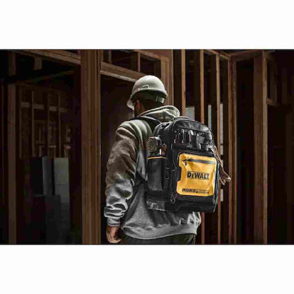 DeWalt DWST560102 Professional Backpack showing in use being carried by a contractor moving around site