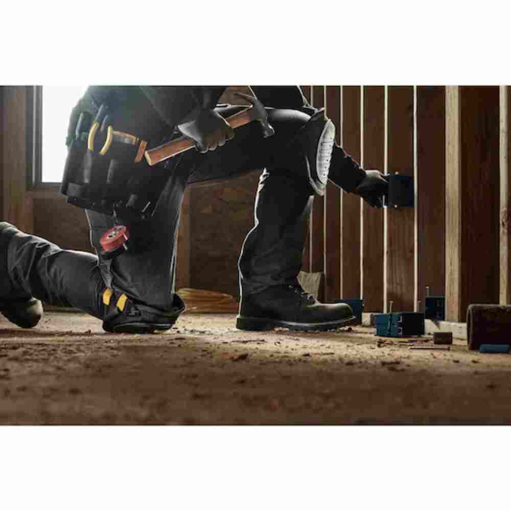 DeWalt DWST590013 Hard-Shell Knee Pads with Gel showing being worn by a electrician installing electrical boxes
