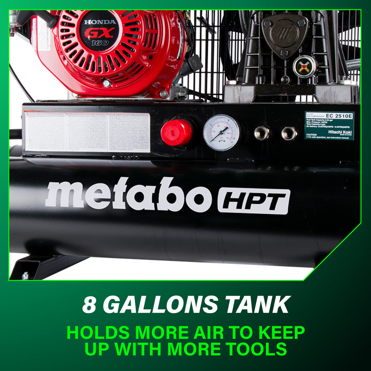Metabo HPT EC2510EM 5.5 Net HP 8-Gallon Gas Powered Wheeled Air Compressor