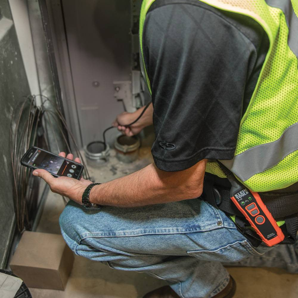 Klein Tools ET20 WiFi Borescope showing in use looking on the inside of a drainage pipe