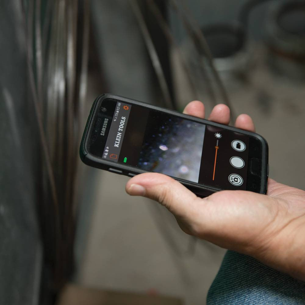 Klein Tools ET20 WiFi Borescope showing imagery of the camera on a smart phone