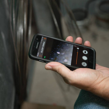 Klein Tools ET20 WiFi Borescope showing imagery of the camera on a smart phone