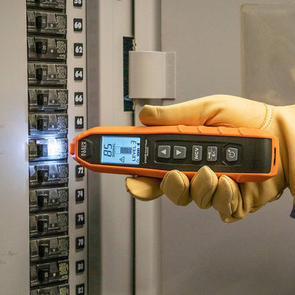 Klein Tools ET450 Advanced Circuit Tracer Kit showing in use tracing circuit in breaker box