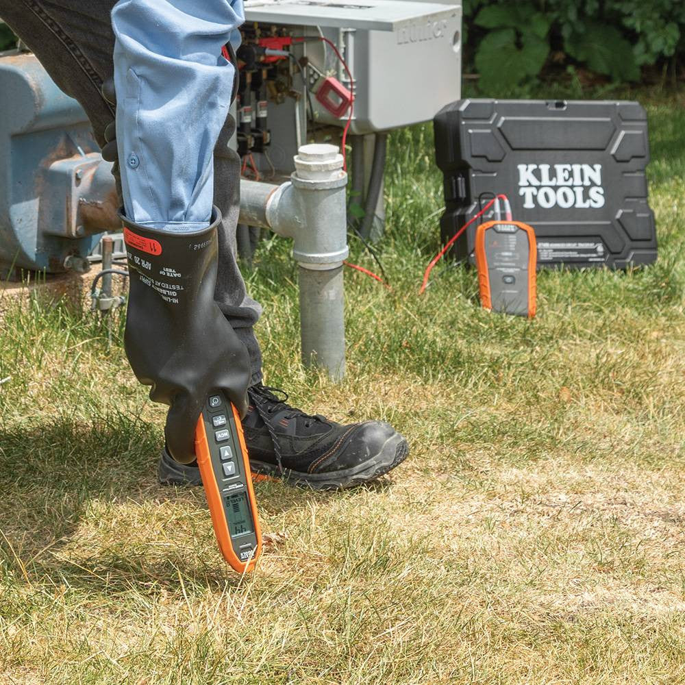 Klein Tools ET450 Advanced Circuit Tracer Kit showing in use tracing underground circuit