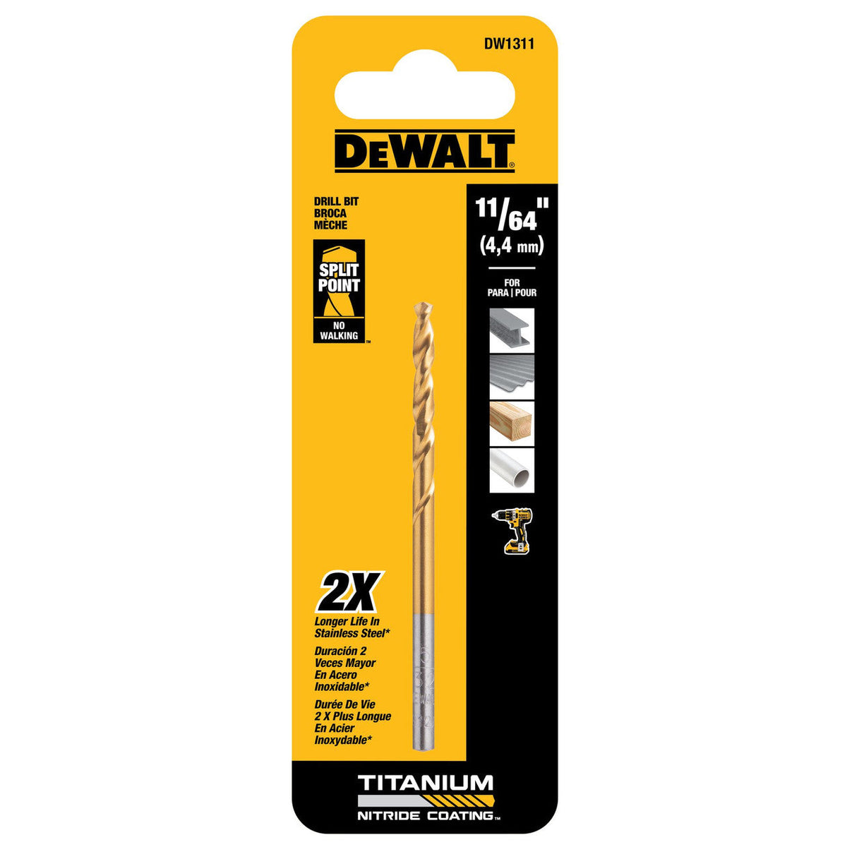 DeWalt DW1311 11/64 Inch Titanium Nitride Coated Drill Bit