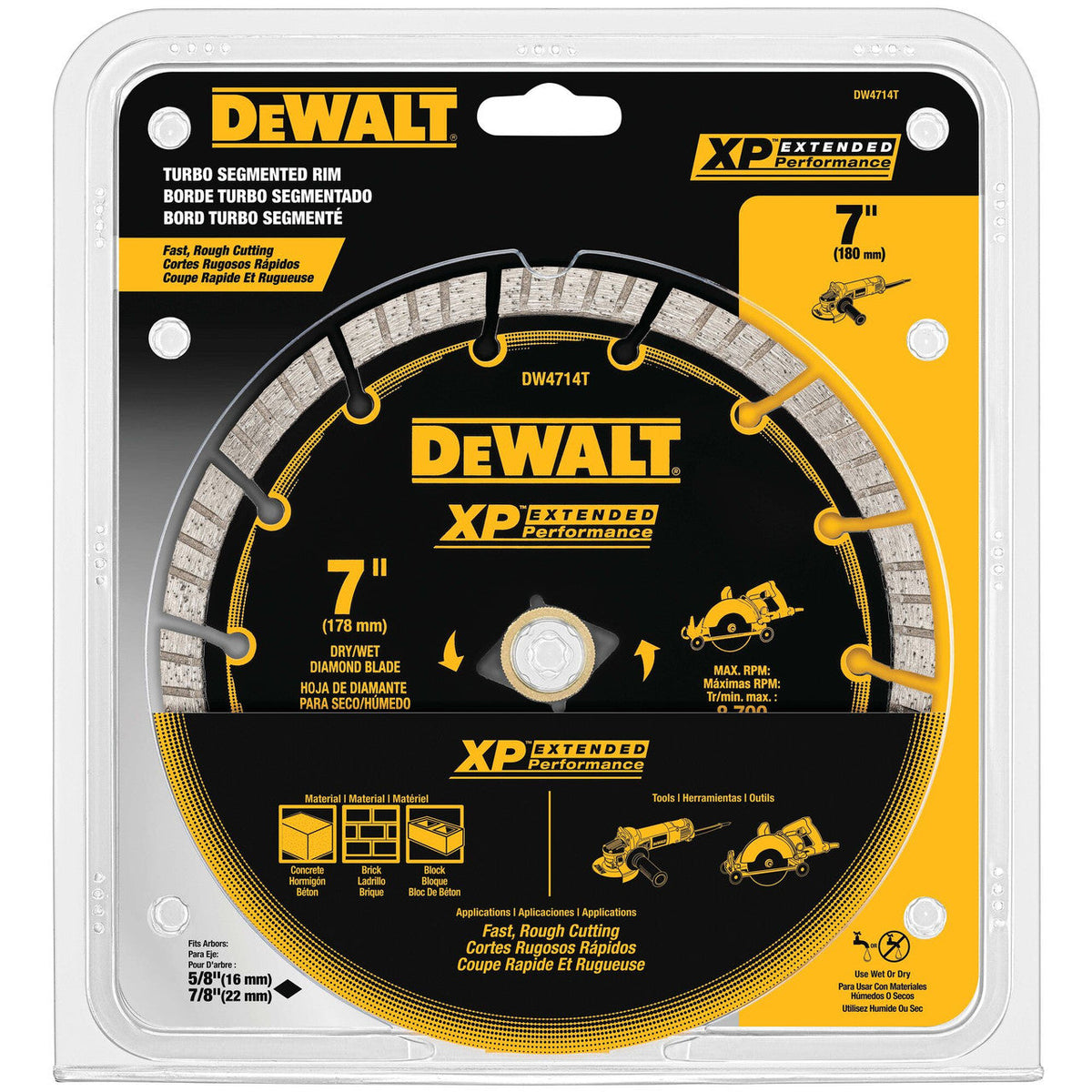 DeWalt DW4714T XP 7 inch Turbo Segmented Diamond Blade showing in packaging