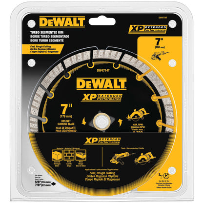 DeWalt DW4714T XP 7 inch Turbo Segmented Diamond Blade showing in packaging