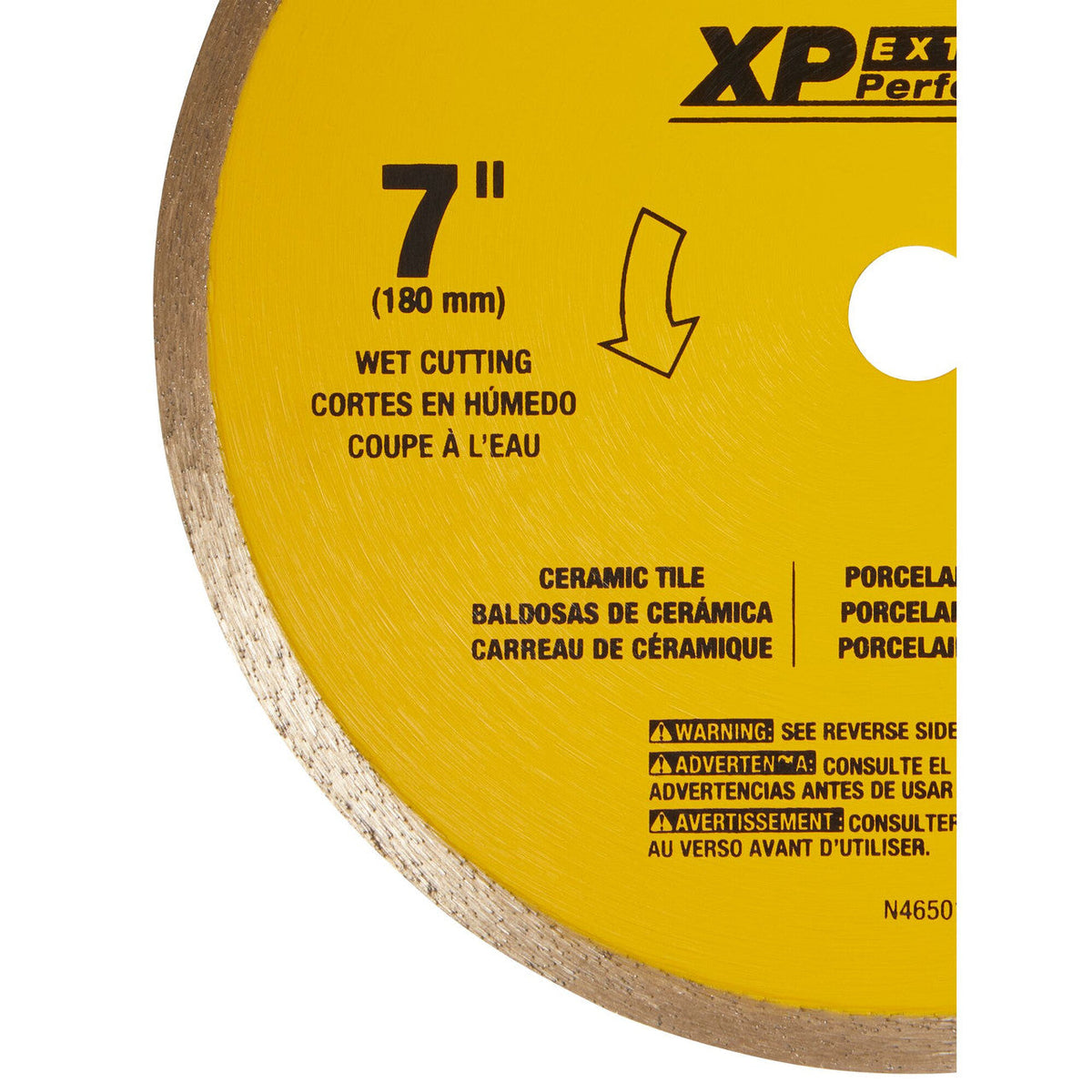 DeWalt DW4760 XP 7 inch Continuous Rim Ceramic Tile Blade showing label