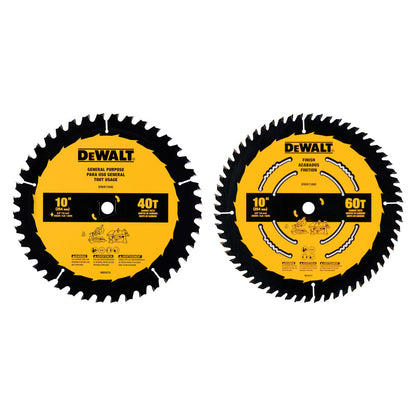 DeWalt DWA110CMB 2pc 10 inch x 40T / 60T Circular Saw Blade Set showing both blades