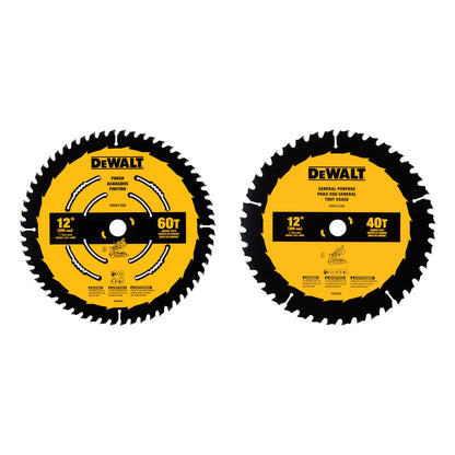 DeWalt DWA112CMB 2pc 12 inch x 40T / 60T Circular Saw Blade Set showing both blades