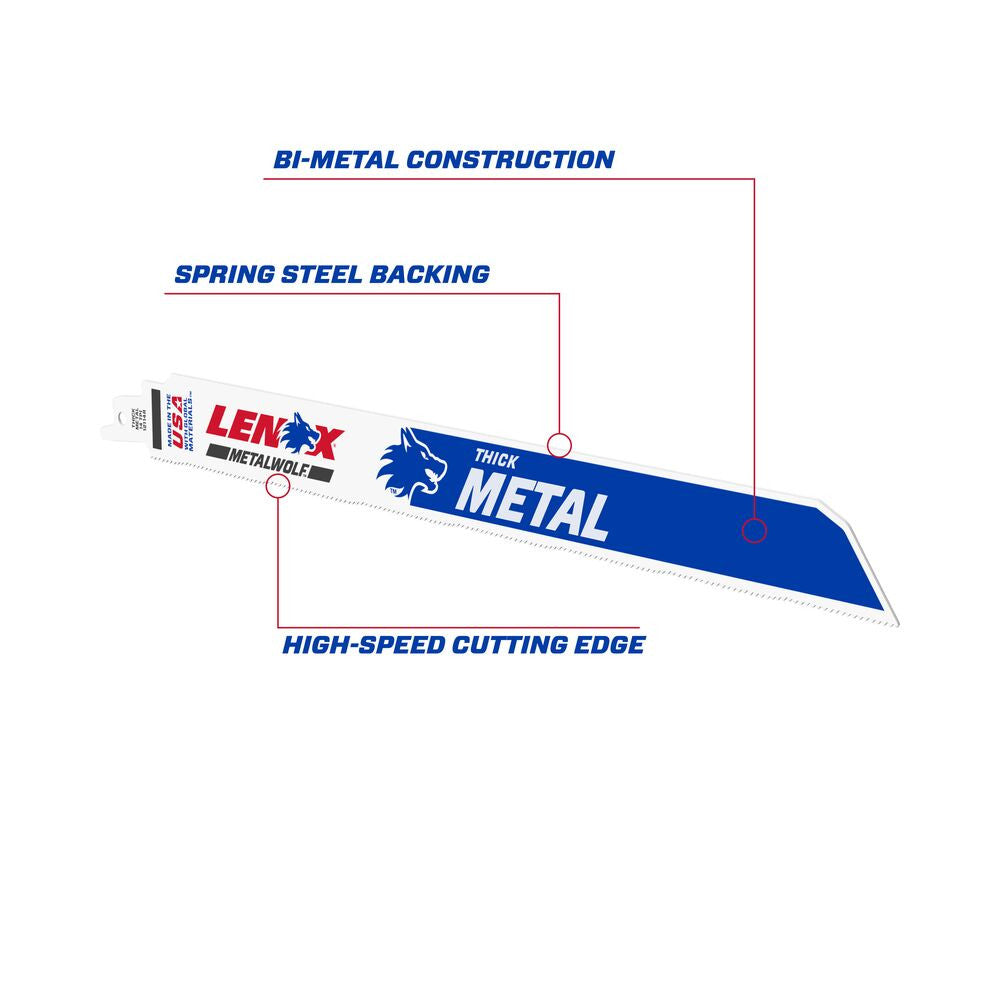 Lenox 2018412114R MetalWolf 12 inch x 1 inch x .042 inch 14 TPI Reciprocating Saw Blade for Thick Metal Cutting - 5pk