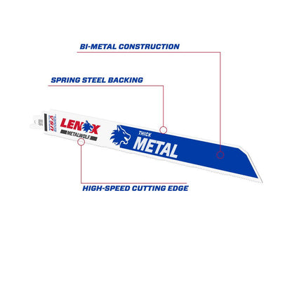 Lenox 2018412114R MetalWolf 12 inch x 1 inch x .042 inch 14 TPI Reciprocating Saw Blade for Thick Metal Cutting - 5pk