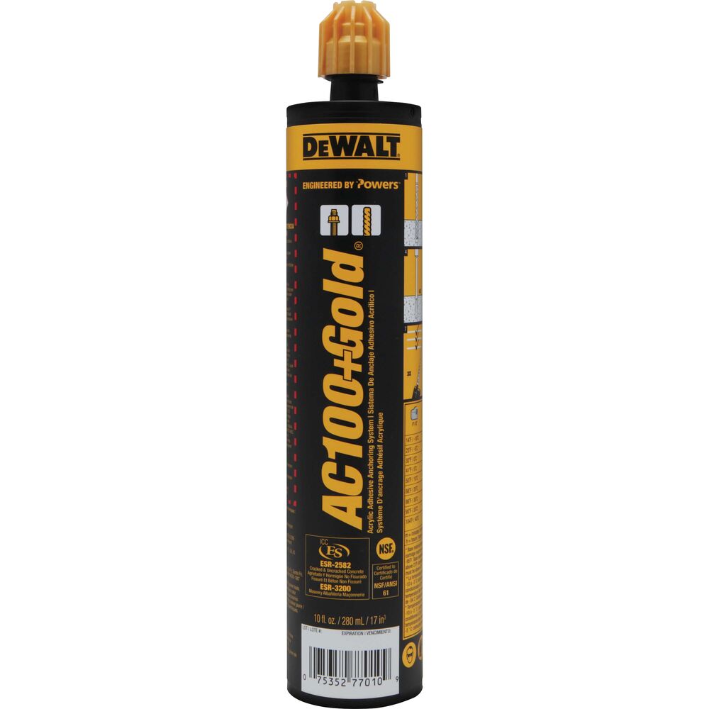 DeWalt AC100+ Gold Acrylic Injection Adhesive 10oz Quik-Shot - 12pk