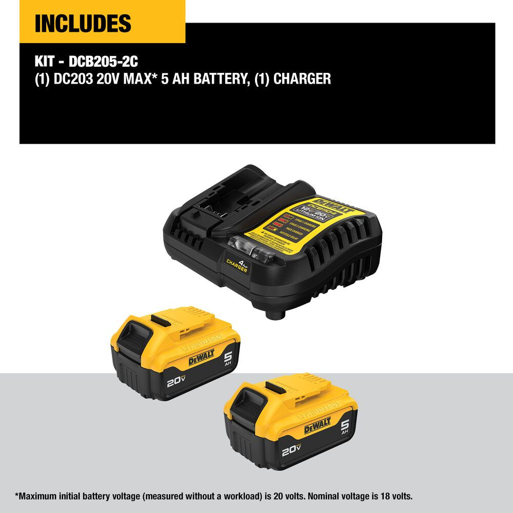 DeWalt DCB205-2C 20V MAX XR Premium 5.0 Ah Li-Ion Battery Starter Kit