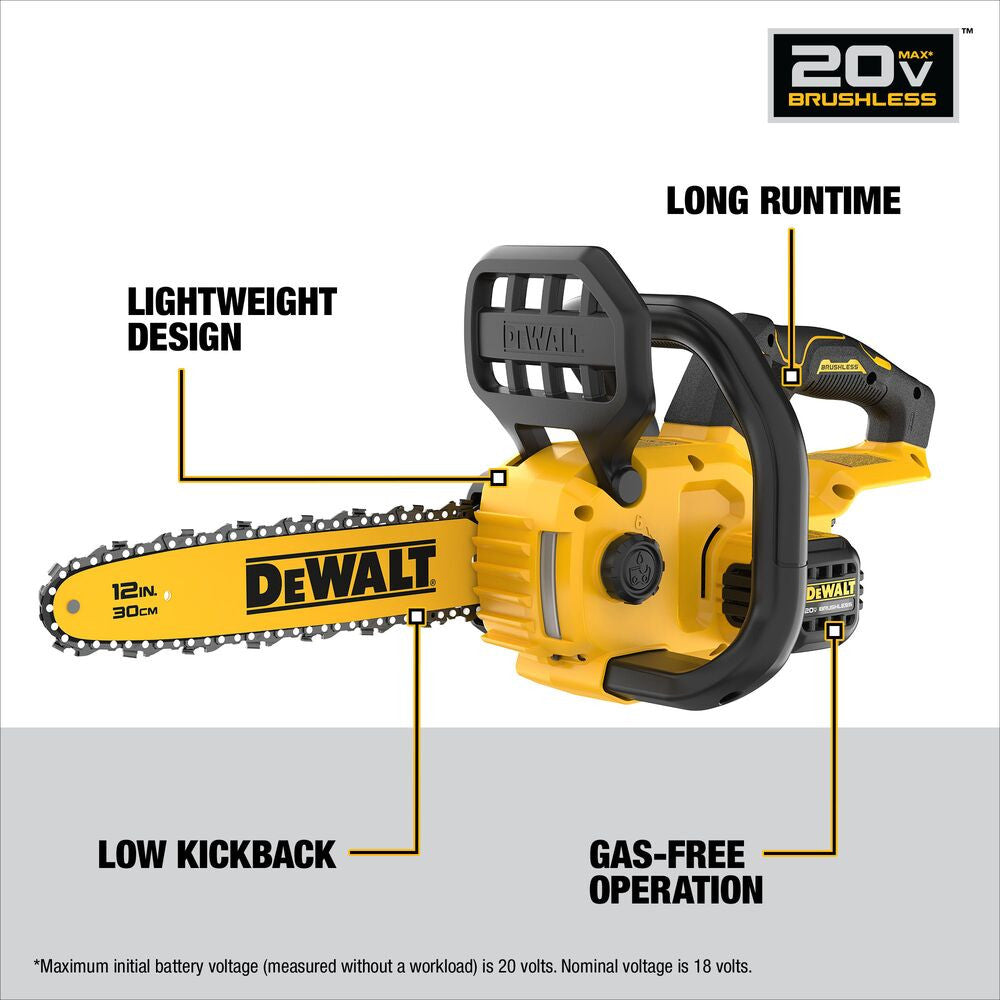 DeWalt DCCS621B 20V MAX XR Cordless Brushless Compact 12 Inch Chainsaw (Tool Only)