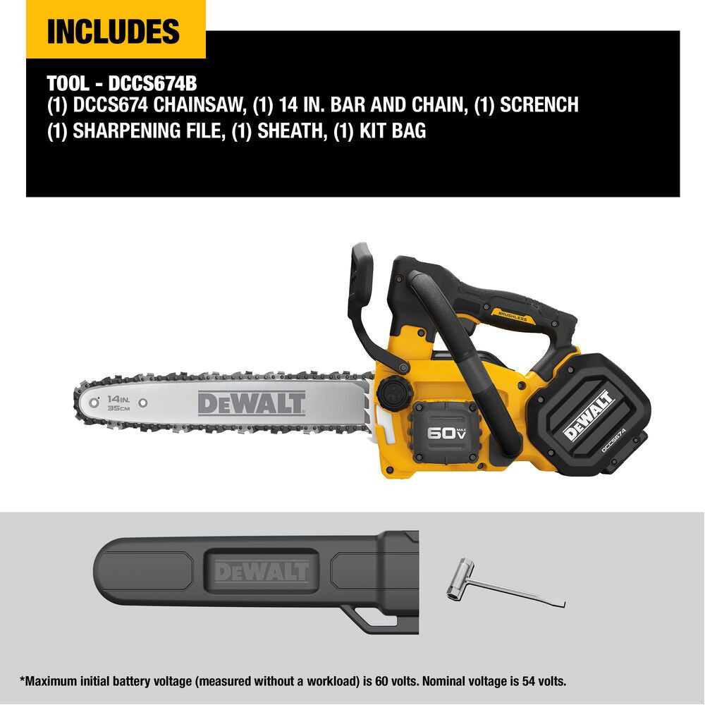 DeWalt DCCS674B 60V MAX 14 Inch Cordless Brushless Top Handle Chainsaw (Tool Only)