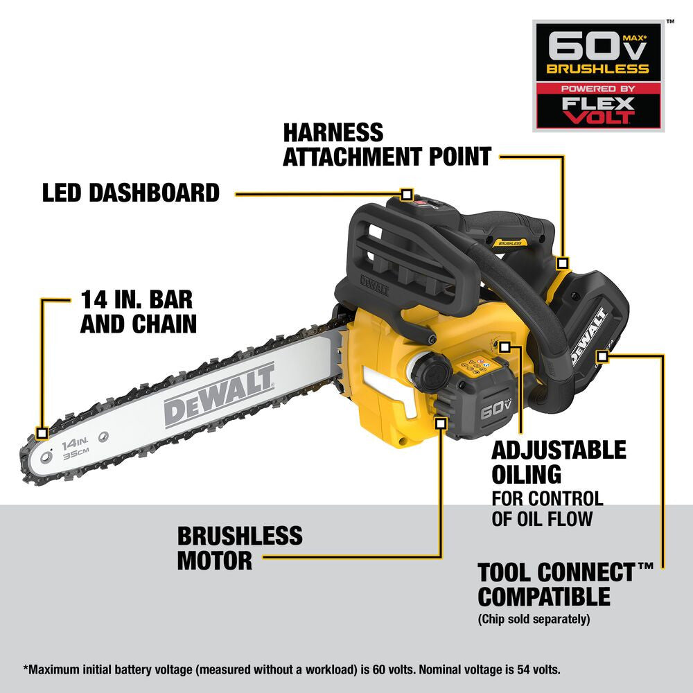 DeWalt DCCS674B 60V MAX 14 Inch Cordless Brushless Top Handle Chainsaw (Tool Only)