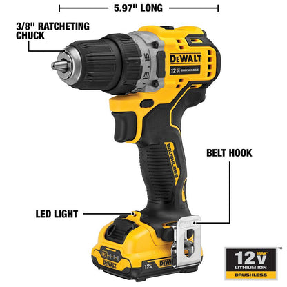 DeWalt DCD701F2 12V XTREME Brushless 3/8 inch Drill/Driver Kit