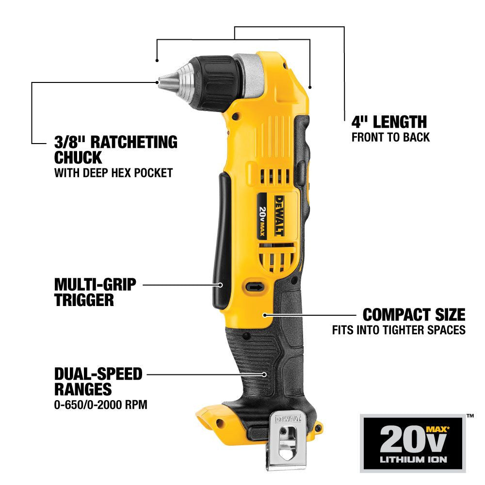 DeWalt DCD740B 20V MAX Cordless 3/8 inch Right Angle Drill / Driver (Tool Only)