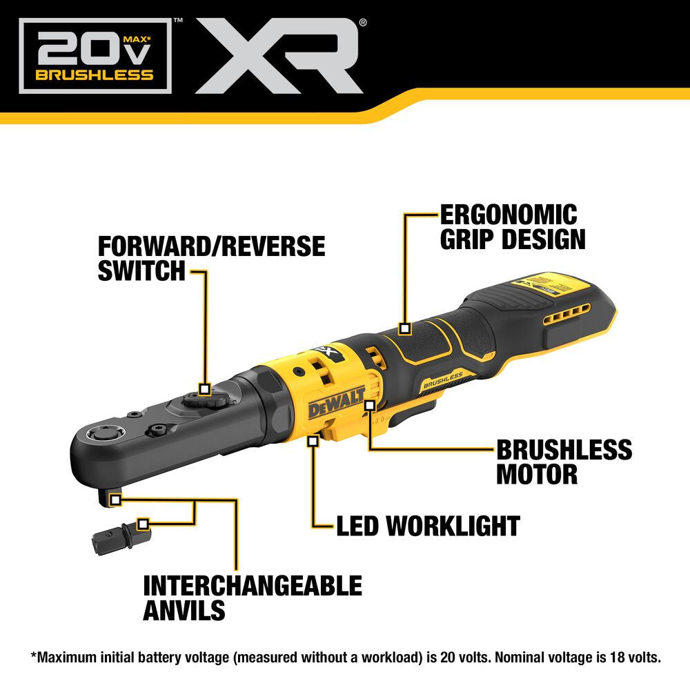 DeWalt DCF510B 20V MAX XR Cordless Brushless 3/8 Inch & 1/2 Inch Sealed Head Ratchet (Tool Only)