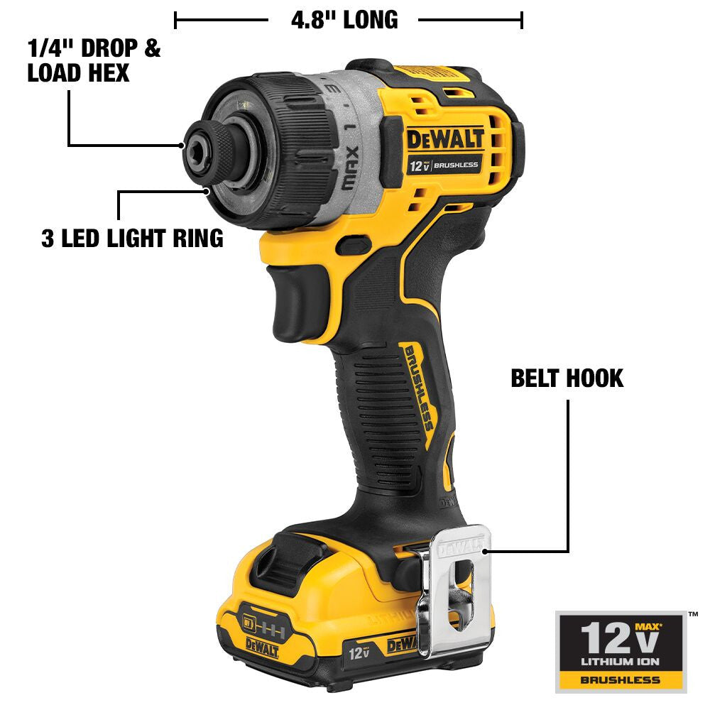 DeWalt DCF601F2 12V XTREME Brushless 1/4 inch Cordless Screwdriver Kit