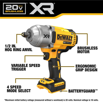 DeWalt DCF900B 20V MAX XR Cordless High Torque 1/2 Inch Impact Wrench with Hog Ring (Tool Only)