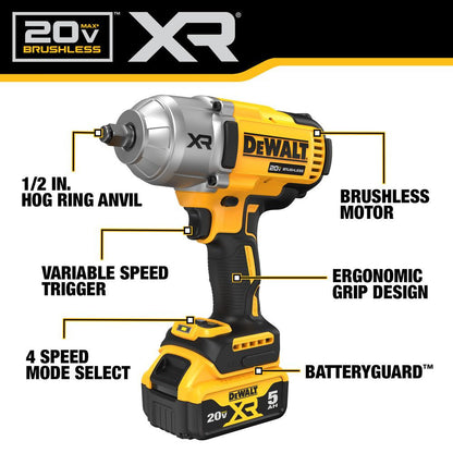 DeWalt DCF900P2 20V MAX XR Cordless High Torque 1/2 inch Impact Wrench with Hog Ring Anvil Kit