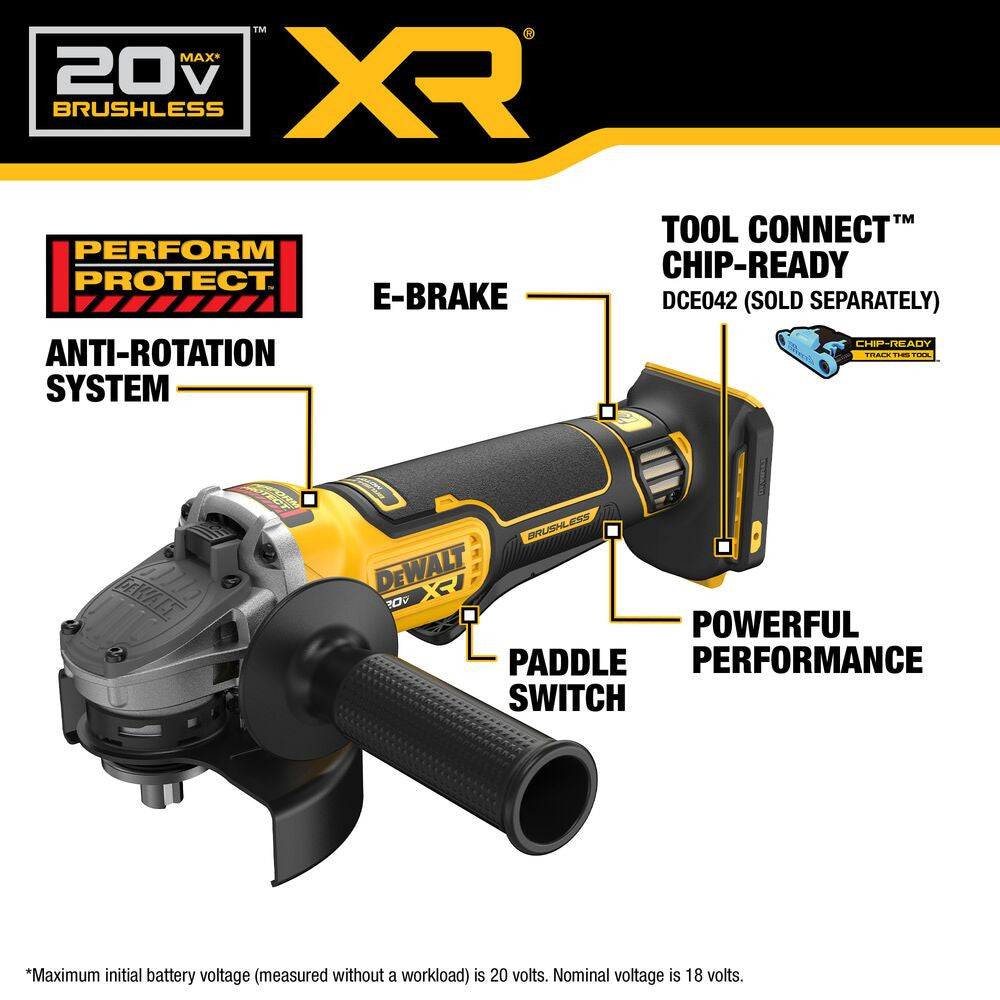 DeWalt DCG410VSB 20V MAX XR Cordless Brushless 4-1/2 Inch / 5 Inch Variable Speed Paddle Switch Angle Grinder (Tool Only)