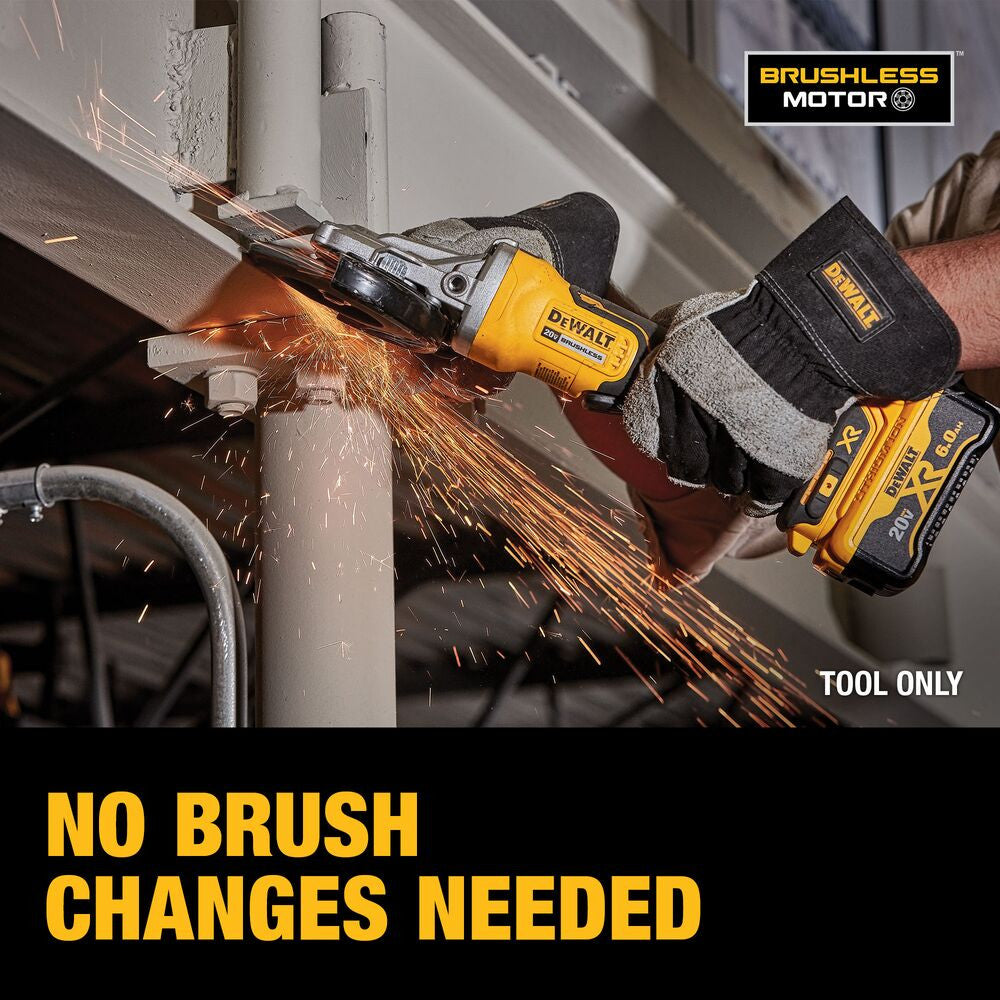 DeWalt DCG413FB 20V MAX XR 5 inch Flathead Paddle Switch Small Angle Grinder with Kickback Brake (Tool Only)
