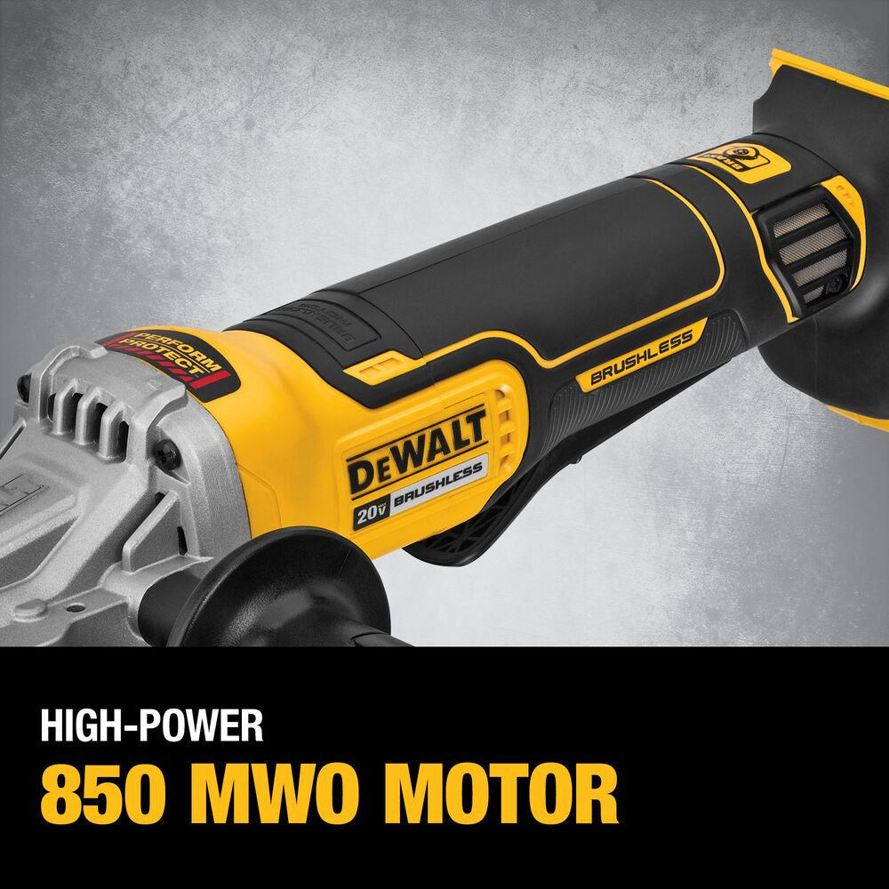DeWalt DCG413FB 20V MAX XR 5 inch Flathead Paddle Switch Small Angle Grinder with Kickback Brake (Tool Only)