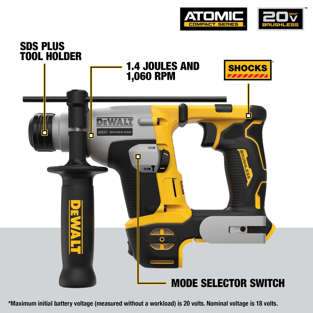 DeWalt DCH172B 20V MAX ATOMIC 5/8 Inch Brushless SDS Plus Rotary Hammer (Tool Only)