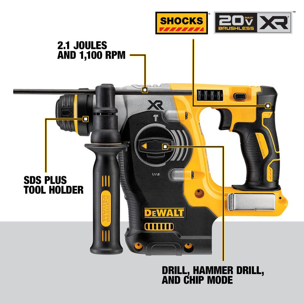 DeWalt DCH273B 20V MAX XR 1 inch Brushless Cordless SDS-Plus L-Shape Rotary Hammer (Tool Only)