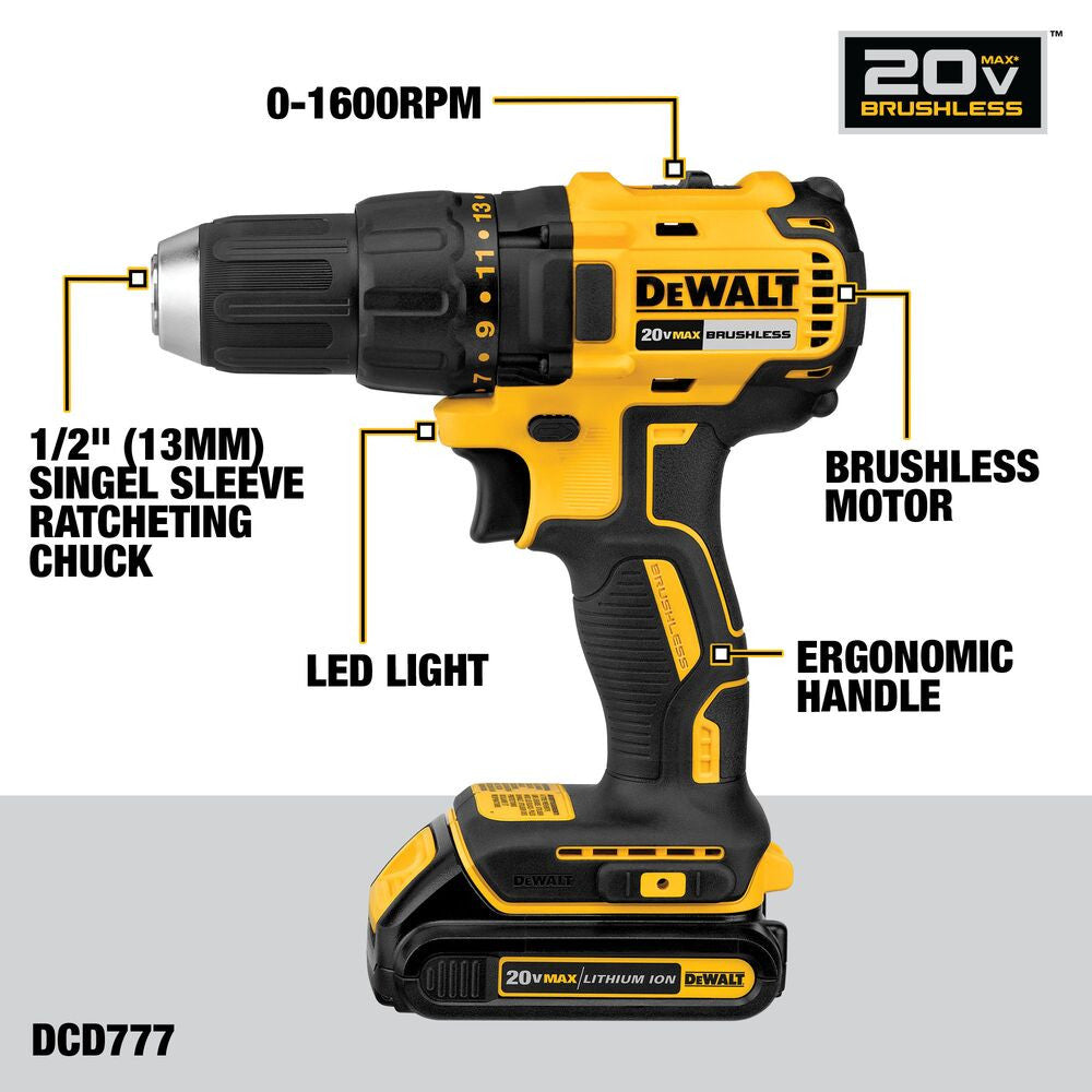 DeWalt DCK277D2 20V MAX 2-Tool Cordless Compact Brushless 1/2 inch Drill/Driver & 1/4 inch Impact Driver Combo Kit