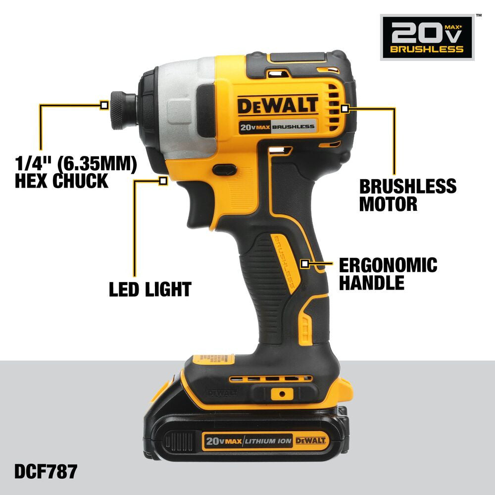 DeWalt DCK277D2 20V MAX 2-Tool Cordless Compact Brushless 1/2 inch Drill/Driver & 1/4 inch Impact Driver Combo Kit