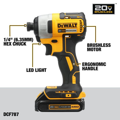 DeWalt DCK277D2 20V MAX 2-Tool Cordless Compact Brushless 1/2 inch Drill/Driver & 1/4 inch Impact Driver Combo Kit