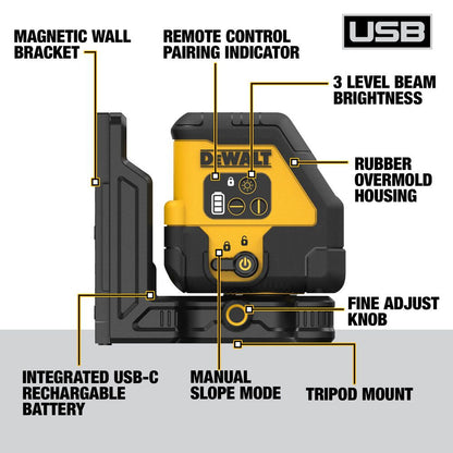 DeWalt DCLE14201RB USB Rechargeable Red Cross Line Laser Kit