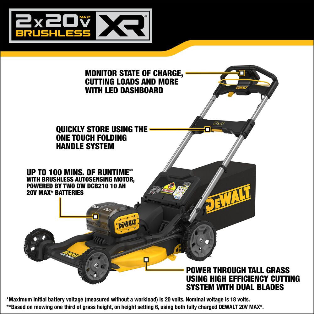 DeWalt DCMWP234U2-CA 2x20V MAX 21-1/2 inch Cordless Brushless Push Lawn Mower Kit