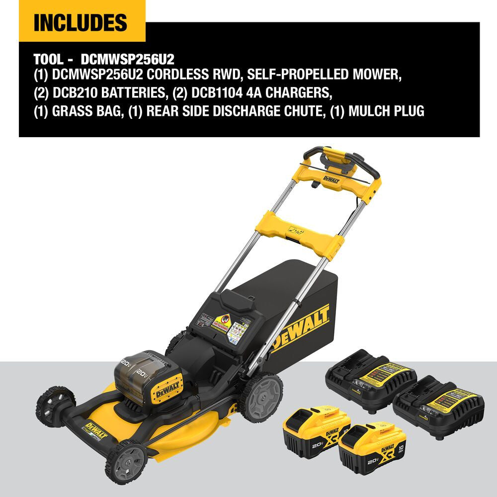 DeWalt DCMWSP256U2-CA 2x20V MAX 21-1/2 inch Cordless Brushless RWD Self-Propelled Mower Kit
