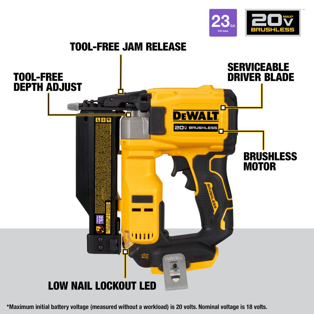 DeWalt DCN623B Atomic 20V MAX Brushless Cordless 23 Gauge Pin Nailer (Tool Only)
