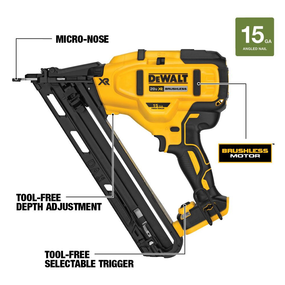 DeWalt DCN650B 20V MAX XR 15 Gauge Cordless Angled Finish Nailer (Tool Only)