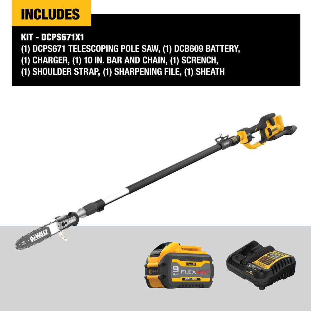 DeWalt DCPS671X1 FLEXVOLT 60V MAX Cordless Brushless 140 Inch Telescoping Pole Saw Kit