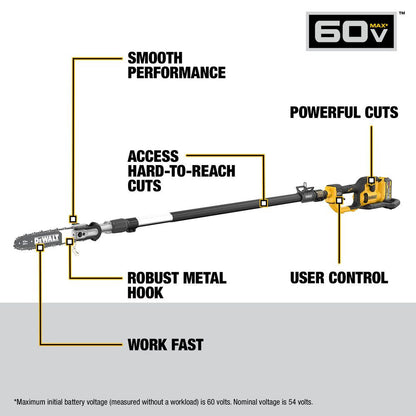 DeWalt DCPS671X1 FLEXVOLT 60V MAX Cordless Brushless 140 Inch Telescoping Pole Saw Kit
