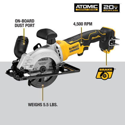 DeWalt DCS571B ATOMIC 20V MAX Brushless 4-1/2 inch Cordless Circular Saw (Tool Only)